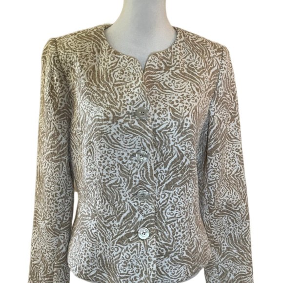 Talbots cream & tan textured button jacket  Size 6 - Picture 3 of 9